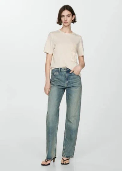 Mango Crochet Detail T-shirt Beige