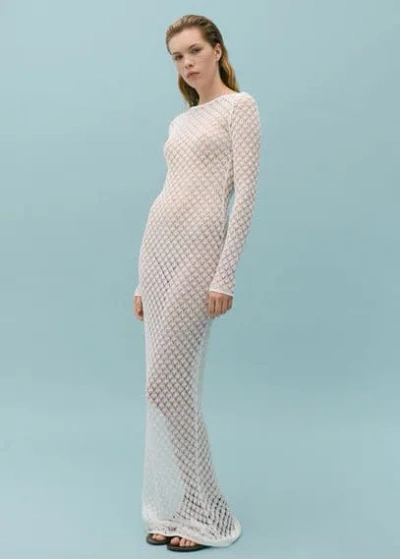 Mango Crochet Dress With Open Back White