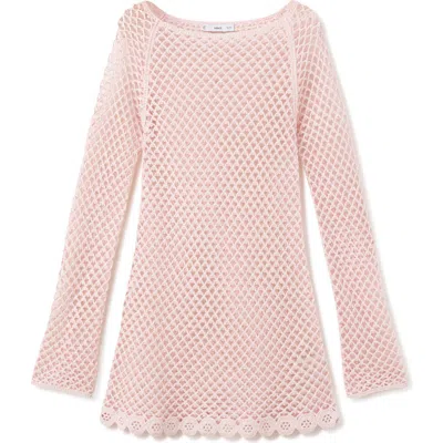 Mango Crochet Embroidered Hem Minidress In Pink