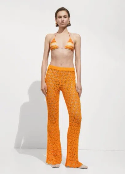 Mango Crochet Flare Trousers Orange