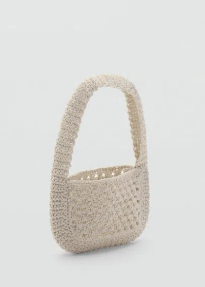 Mango Crochet Handbag Ecru In Écru