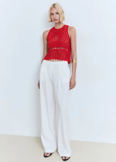 Mango Crochet Knitted Top Red