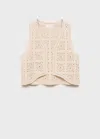 Mango Crochet Knitted Waistcoat Beige In Beige