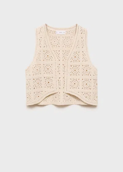 Mango Kids' Crochet Knitted Waistcoat Beige