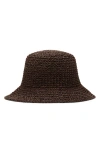 Mango Crochet Raffia Bucket Hat In Orange