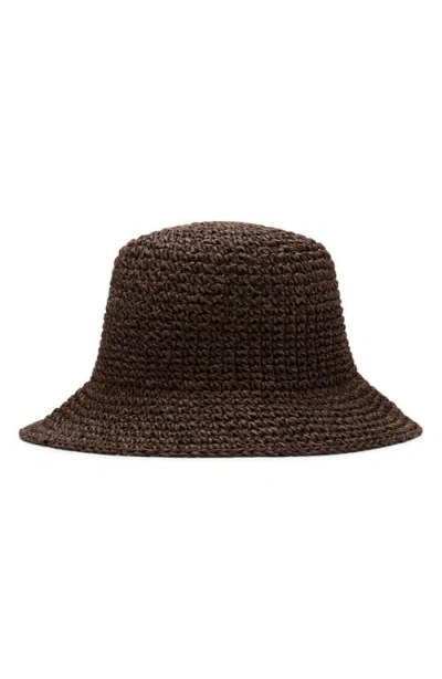 Mango Crochet Raffia Bucket Hat In Orange