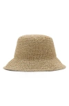 Mango Crochet Raffia Bucket Hat In Red