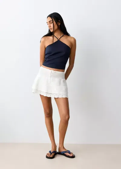 Mango Crochet Ruffled Skirt In White