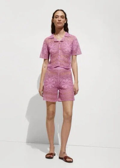 Mango Women's Flowers Detail Crochet Shorts In Light,pastel Purple