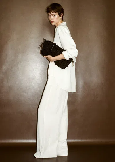 Mango Crochet Shoulder Bag Black