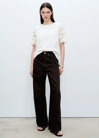 Mango Crochet Sleeve Cotton T-shirt White