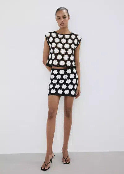 Mango Crochet Sweater With Flowers In Black