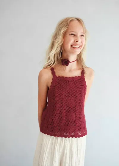 Mango Kids' Crochet Top In Maroon
