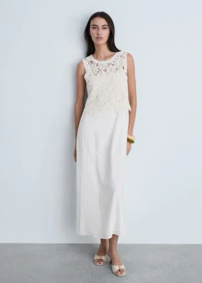Mango Crochet Top Midi Dress Off White