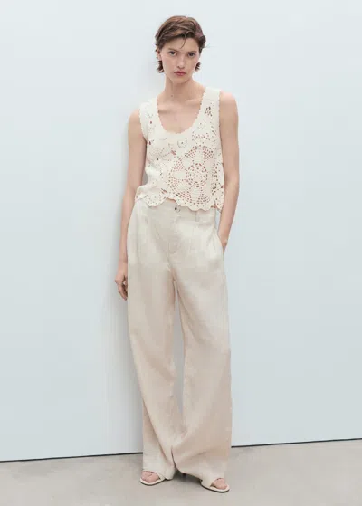 Mango Crochet Top With Flowers Ecru In White