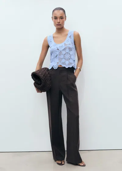 Mango Crochet Top With Flowers Sky Blue