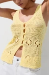 Mango Crocheted Button Front Vest In Yellow