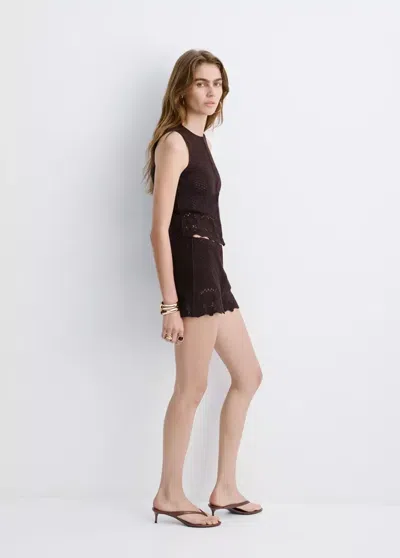 Mango Crocheted Cotton Vest In Burgundy