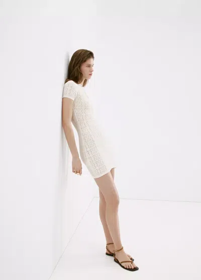 Mango Crocheted Dress With Cutout Neckline In Ecru