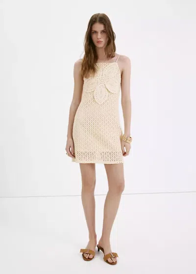 Mango Crocheted Dress With Flower Detail In Ecru