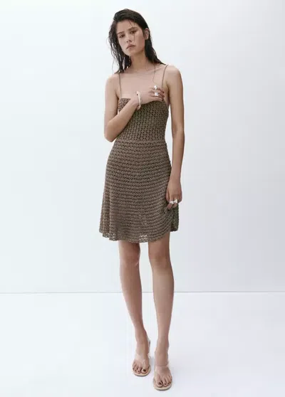Mango Crocheted Dress With Lurex Detail In Brown