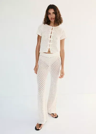 Mango Crocheted Pants With Slits In Neutral