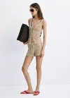 Mango Crocheted Shorts With Belt In Sand