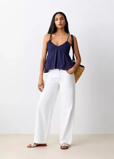 Mango Crocheted Top With Crossed Back In Blue