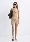 Mango Crocheted Button Front Vest In Sand