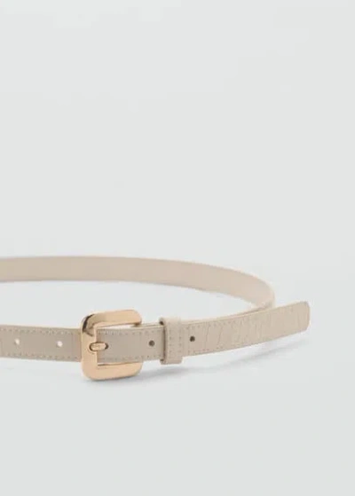 Mango Croco Leather Effect Belt Ecru