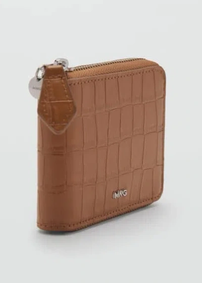 Mango Croco Leather Effect Mini Wallet Medium Brown