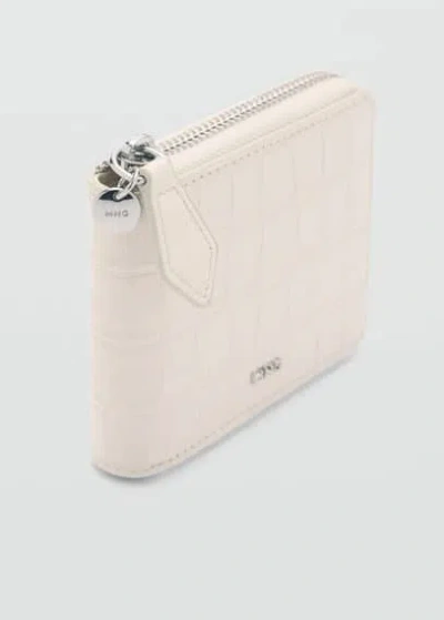 Mango Croco Leather Effect Mini Wallet Off White