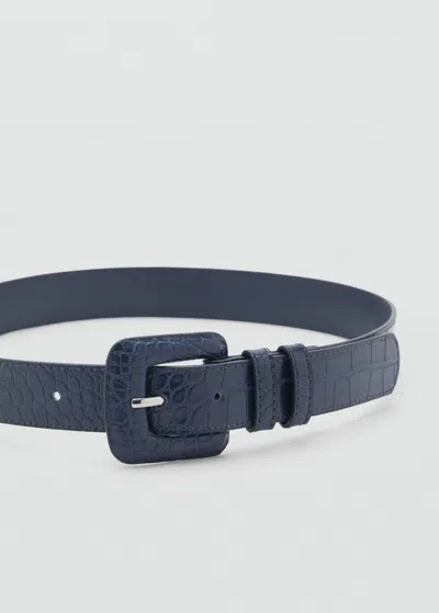 Mango Ceinture Effet Croco Bleu - Femme - M -