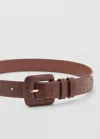 Mango Ceinture Effet Croco Marron - Femme - L -