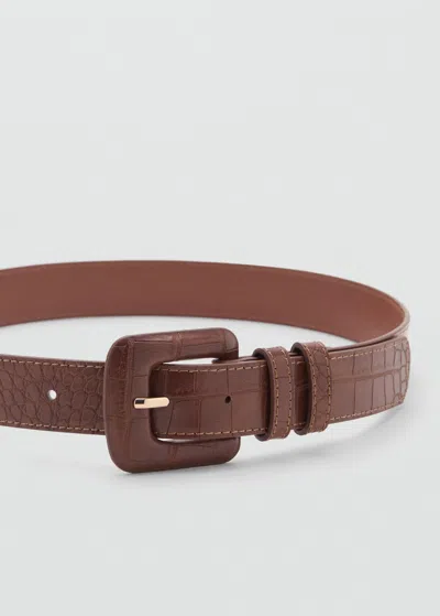 Mango Ceinture Effet Croco Marron - Femme - L -
