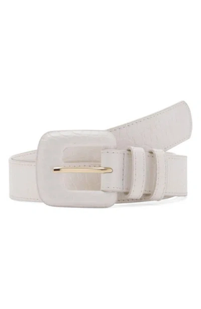 Mango Crocodile Print Faux Leather Belt In White