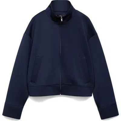 Mango Crop Bomber Jacket In Dark Navy