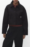 Mango Crop Button Front Jacket In Black
