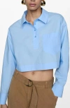 Mango Crop Button Front Shirt In Sky Blue