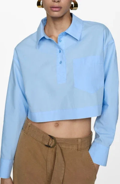 Mango Crop Button Front Shirt In Sky Blue