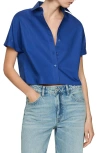 Mango Crop Cotton Poplin Button-up Shirt In Blue