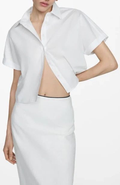 Mango Crop Cotton Poplin Button-up Shirt In Off White