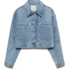 Mango Crop Denim Jacket In Medium Blue