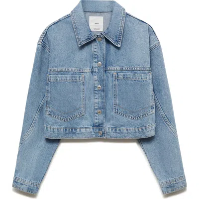 Mango Crop Denim Jacket In Medium Blue
