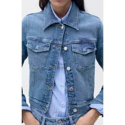 Mango Crop Denim Trucker Jacket In Medium Blue