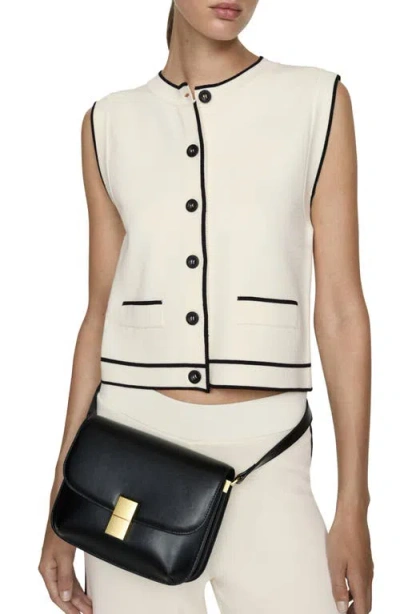 Mango Crop Knit Vest With Contrast Piping In Ecru