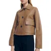 Mango Crop Leather Shirt Jacket In Medium Brown