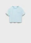 Mango Kids' Crop Pocket T-shirt Sky Blue