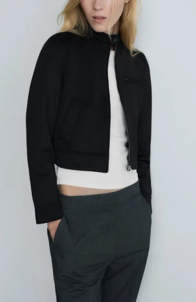 Mango Crop Ponte Jacket In Black