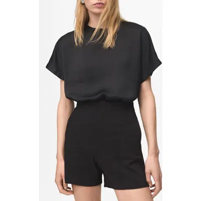 Mango Crop Satin T-shirt In Black